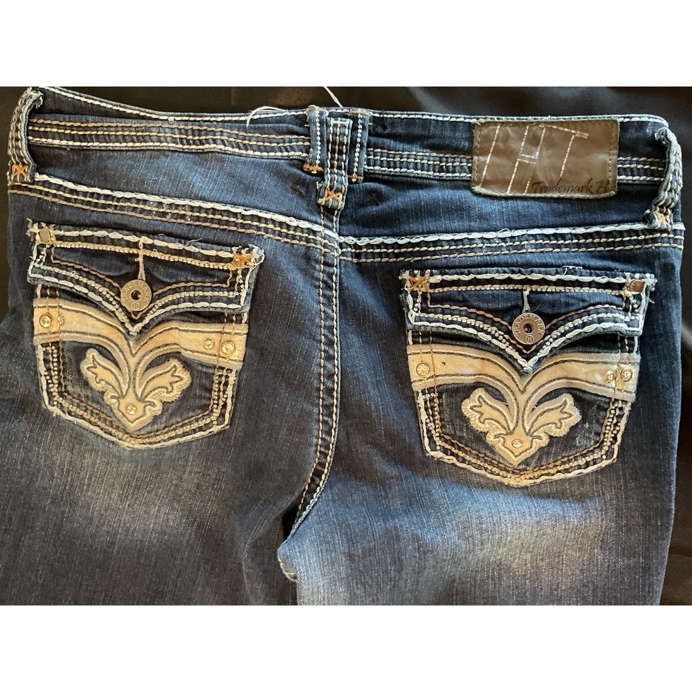 Trademark H Iconic Slim Boot Jeans Dark Wash Embroidered Pockets Size 13/14 32